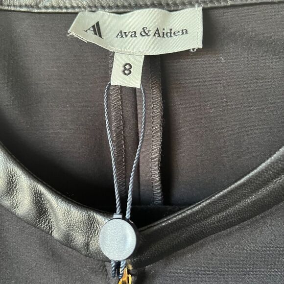 Ava & Aiden Women's black Leather  Sheath Dress Size 8 color block short - Picture 3 of 3